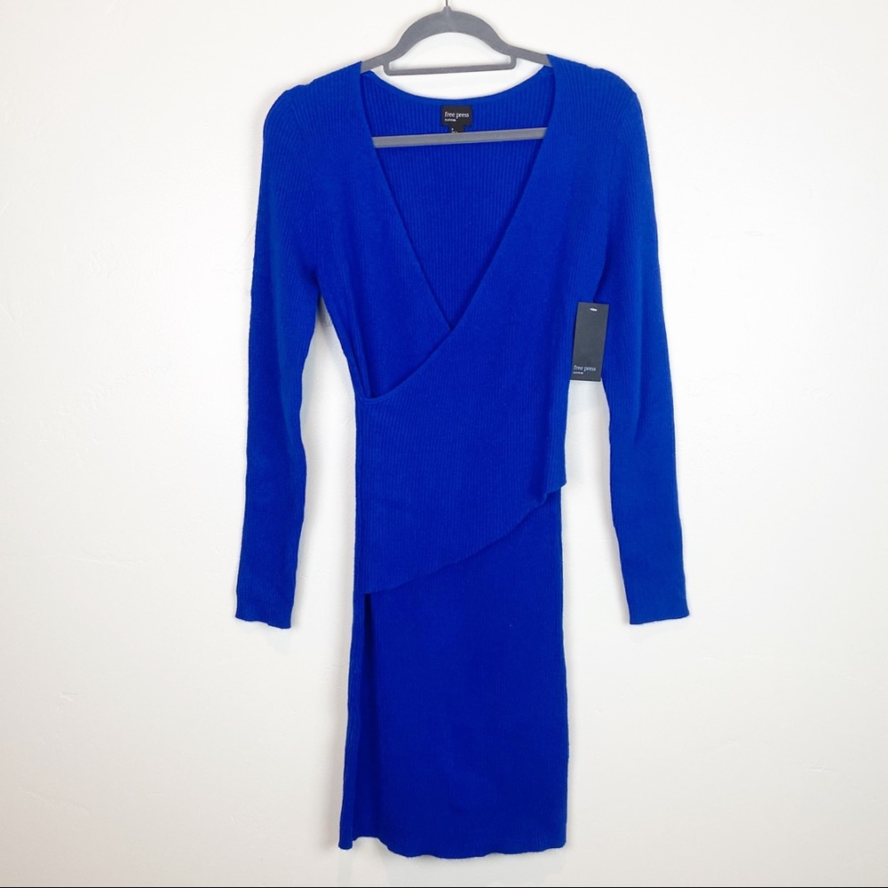 Free Press Rib Knit Blue Wrap Dress